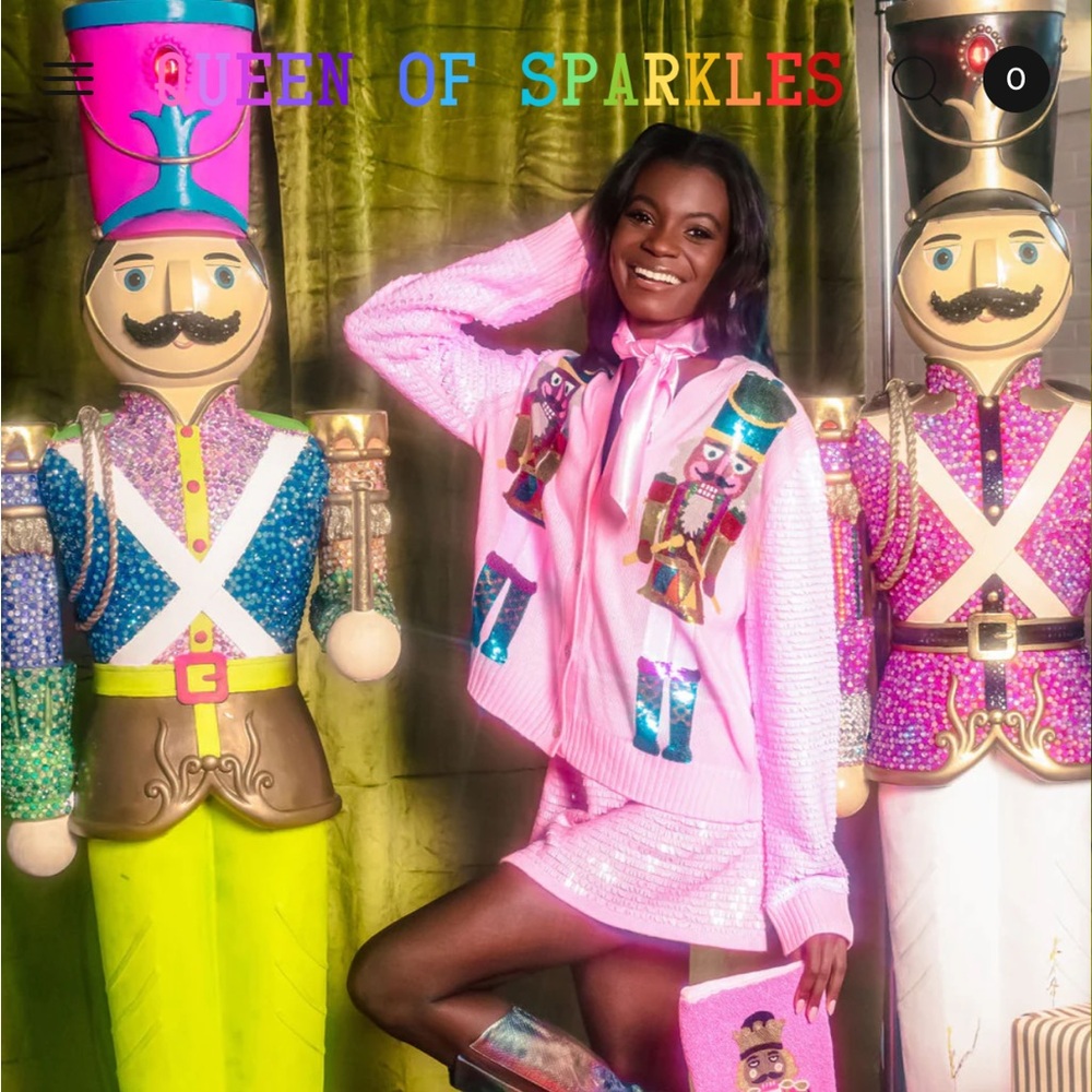 QUEEN OF SPARKLES Pink Sequin Nutcracker Cardigan